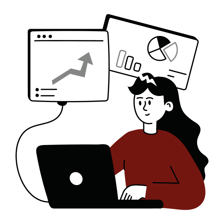 Ilustração de análise de métricas e resultados em um dispositivo digital